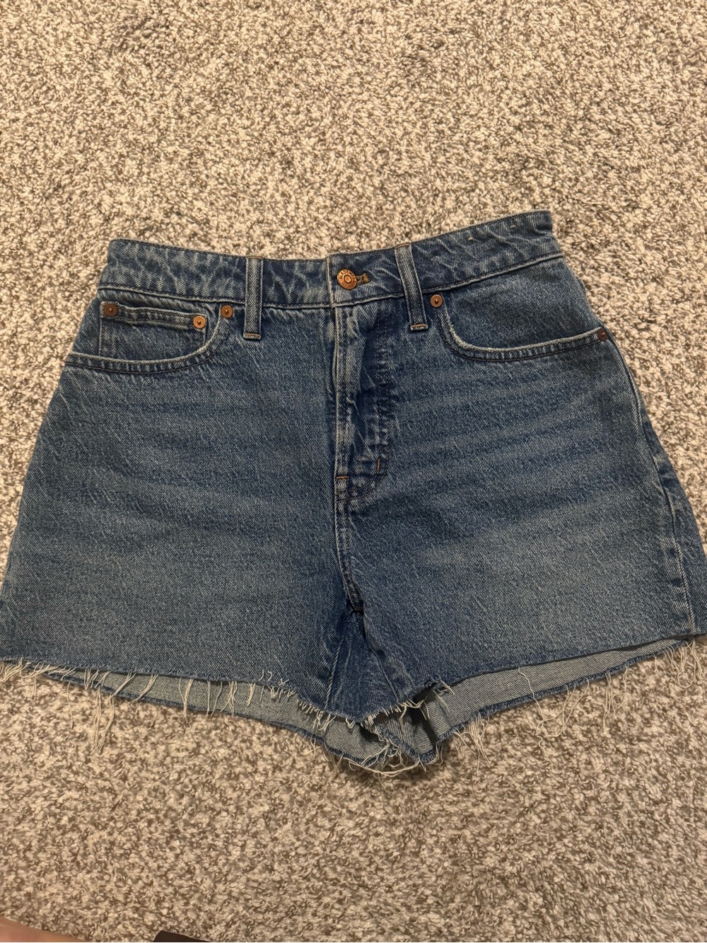 Madewell Mid-Blue High-Rise Denim Shorts with Frayed Hem